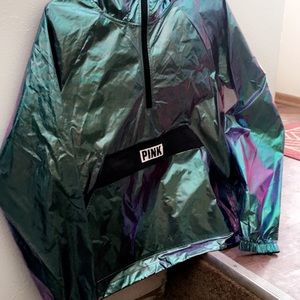 Pink holographic quarter zip with hood